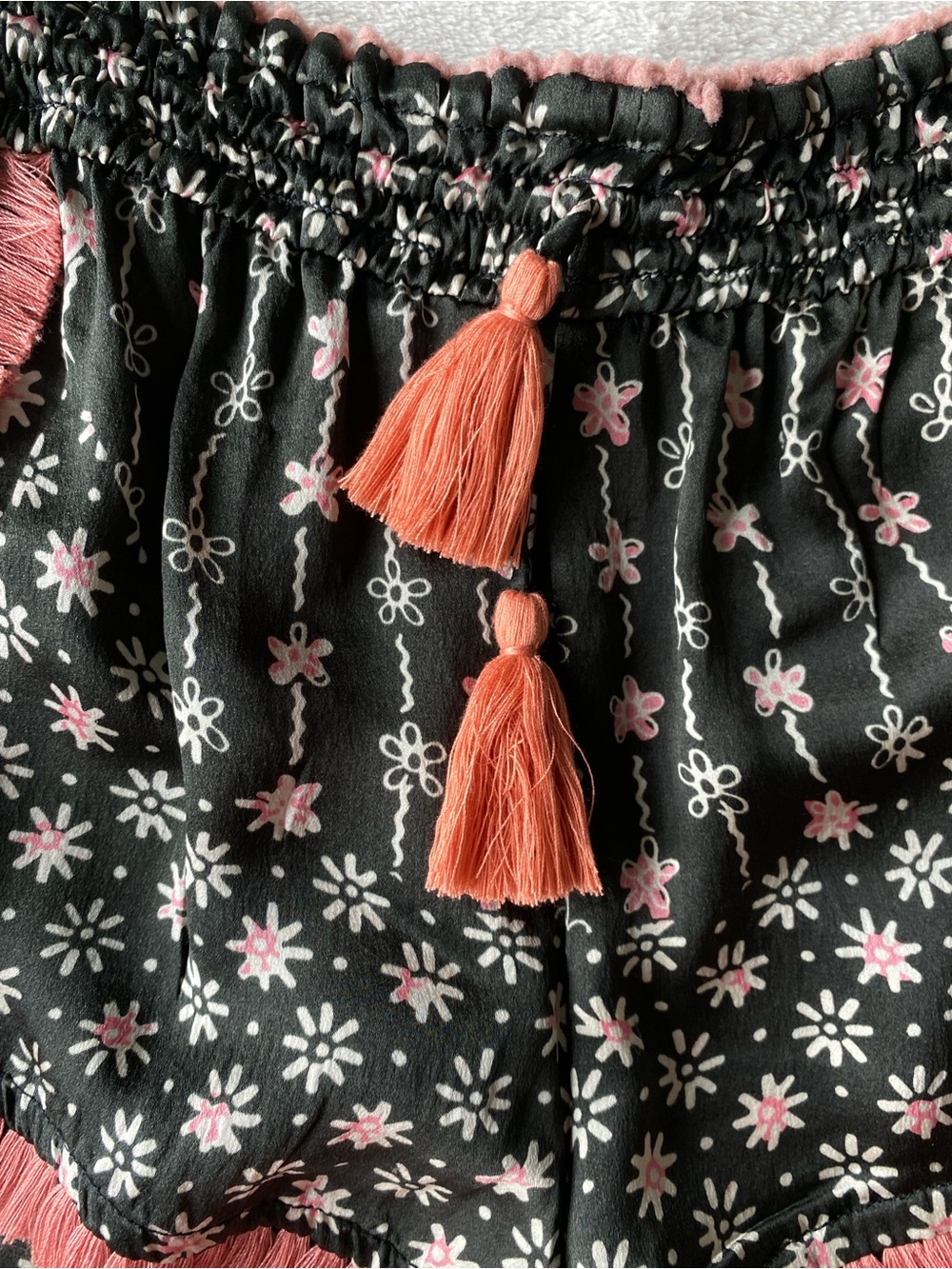 Poupette St. Barth Lulu Silk Boxer Shorts sz 1 XS black pink Daisy fringe - Picture 7 of 13
